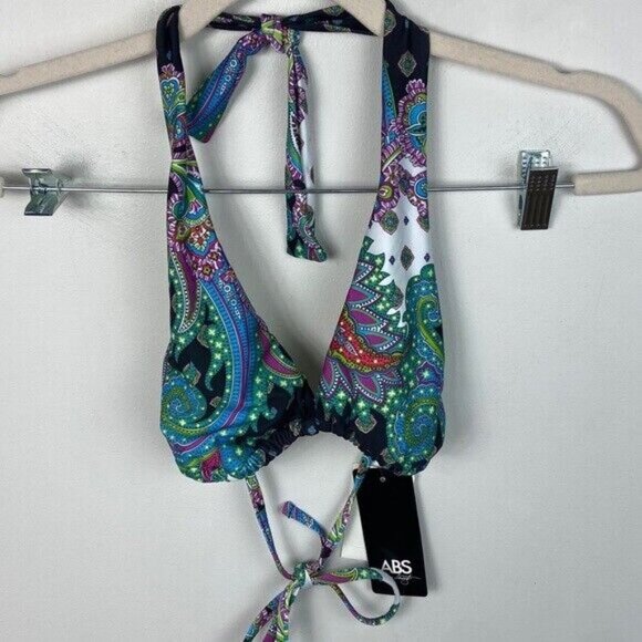 NWT ABS Allen Schwartz Bikini Triangle Top Tie Bottom Top Size 4 Bottoms Medium - Picture 8 of 12
